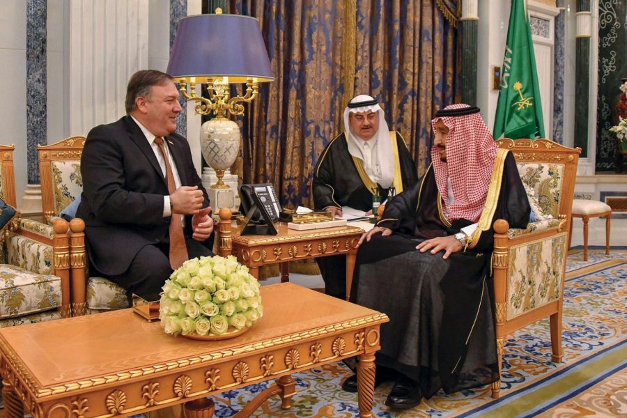 Saudi+King+Salman+bin+Abdul-Aziz+and+United+States+Secretary+of+State+Mike+Pompeo+converse+at+the+Royal+Court+in+Riyadh%2C+Saudi+Arabia+on+October+16%2C+2018.
