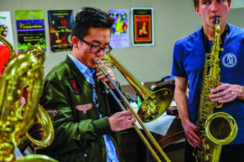 Woodwind and brass instrument performers rehearse in preparation for the annual Student Music Showcase (SMS).