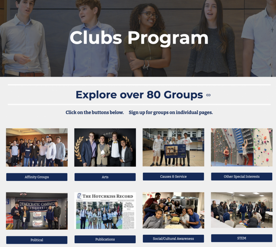 The Clubs Program website groups student organizations into different categories for easy access.