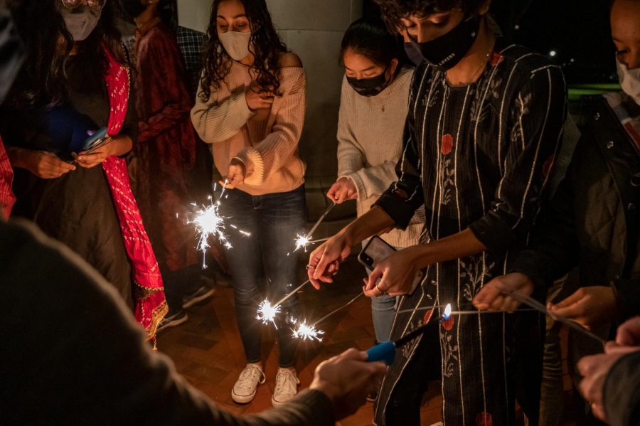 Students celebrated Diwali on campus with sparklers.