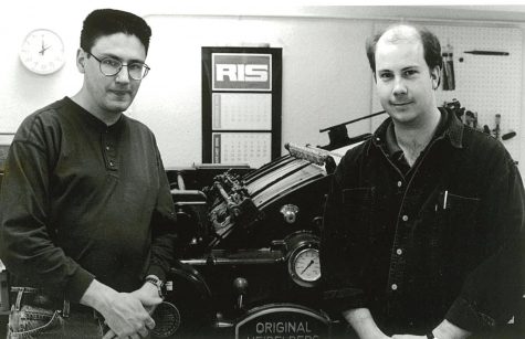 Andy Murphy and Joe OConnor in the Print Shop in 1996.