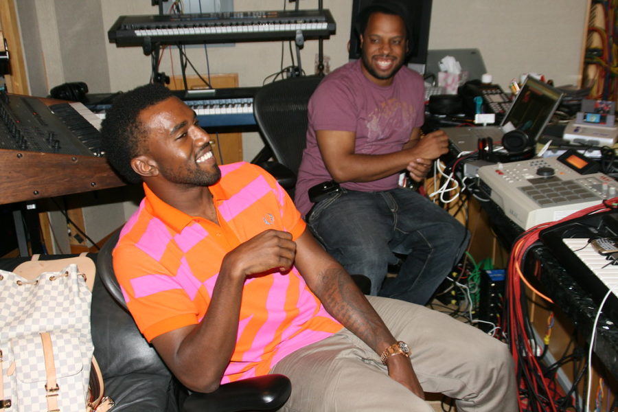 Young Kanye West in the studio working with his mentor, No I.D.