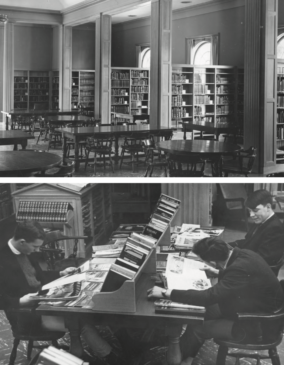 Students study in the original second-floor reading room of the Edsel Ford Memorial Library.