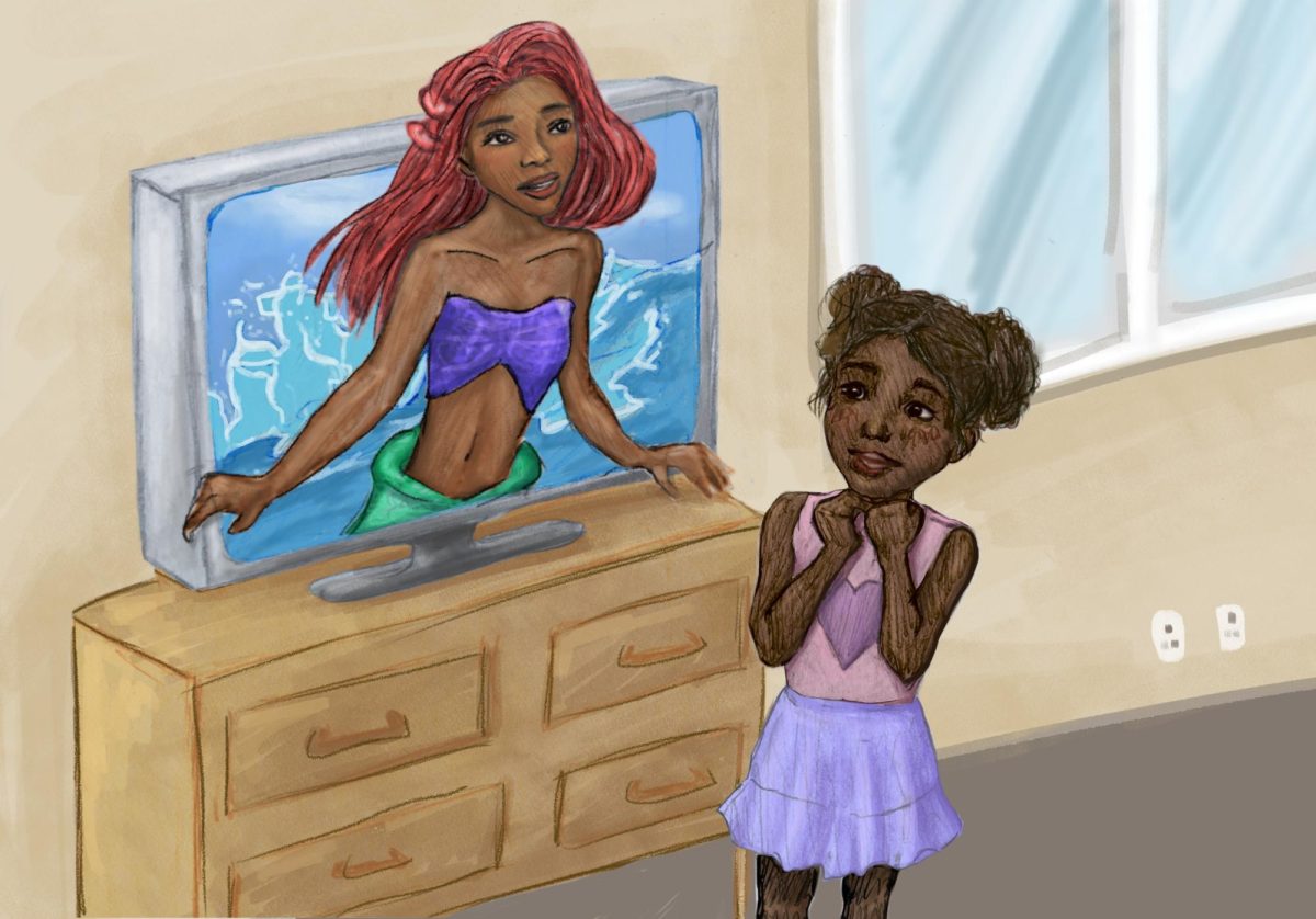 Graphic of the Halle Bailey as the Little Mermaid.