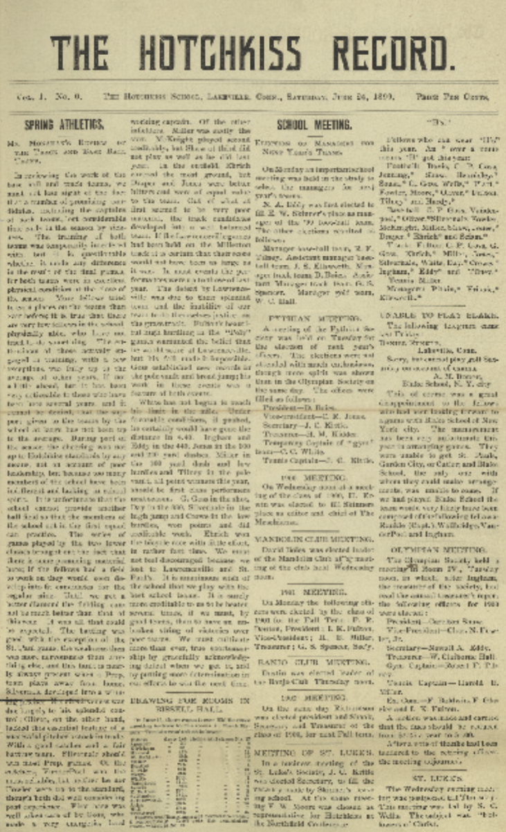 The+first+issue+of+The+Hotchkiss+Record+in+1892.