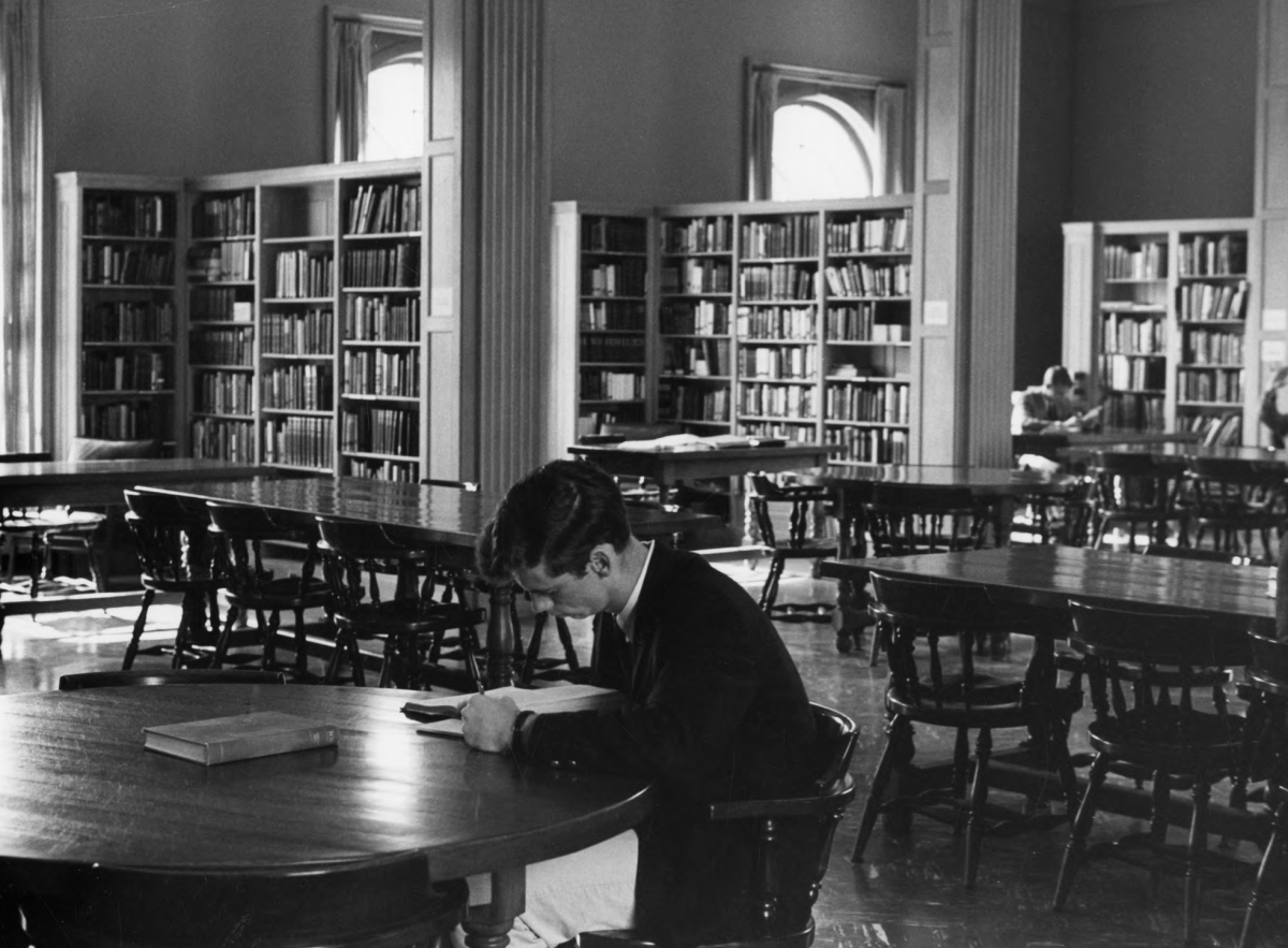 A student in the original Edsel Ford Memorial Library.