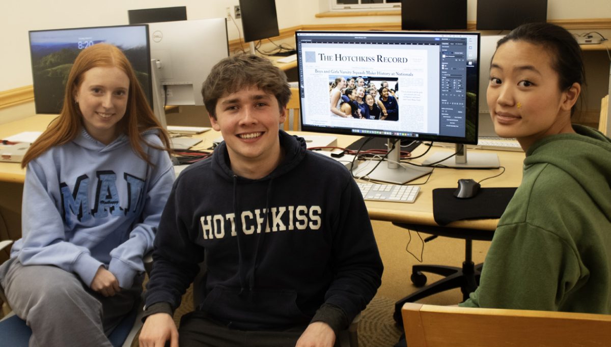 New Editors-in-Chief Katharine Ellis ’26, Shaye Lee ’26, and Jack McCarthy ’26.