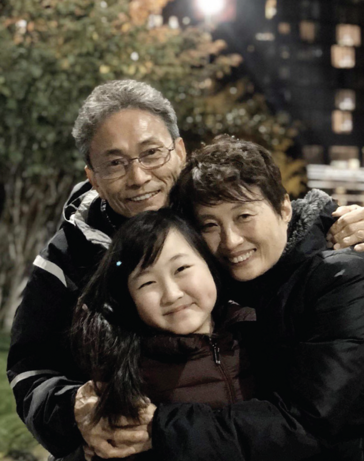 Hwang with her grandparents